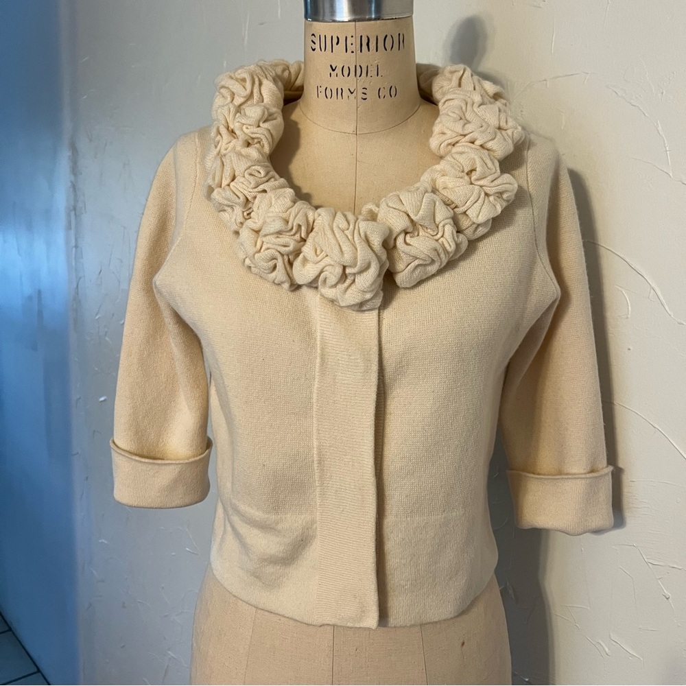 Autumn Cashmere Ivory Ruffle Neck Cardigan